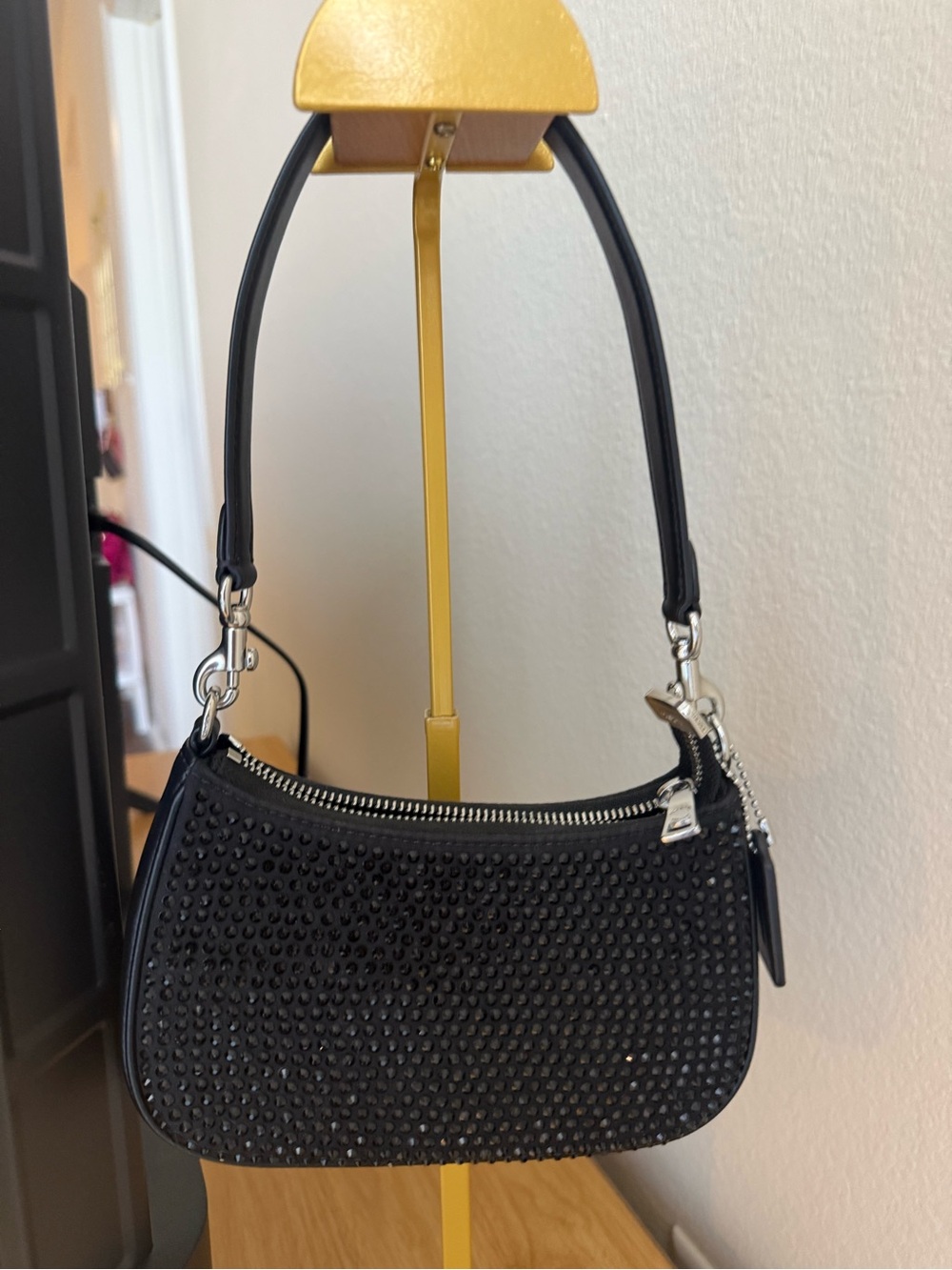 Coach Black Studded Mini Shoulder Bag with Silver Hardware/crossbody strap